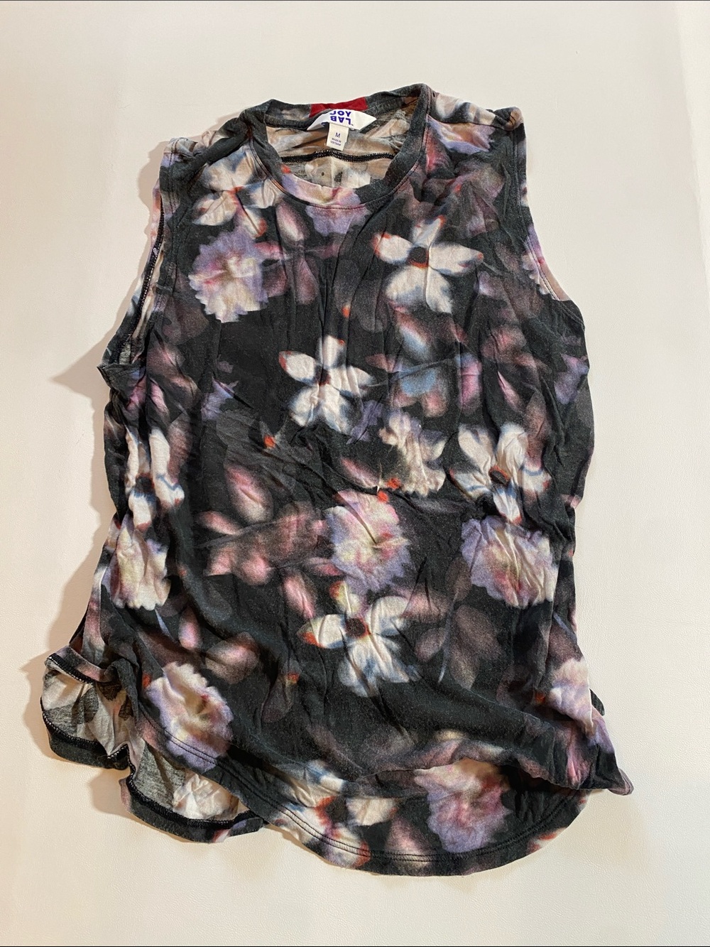 JoyLab Black Floral Tank with Pink & Cream Blooms